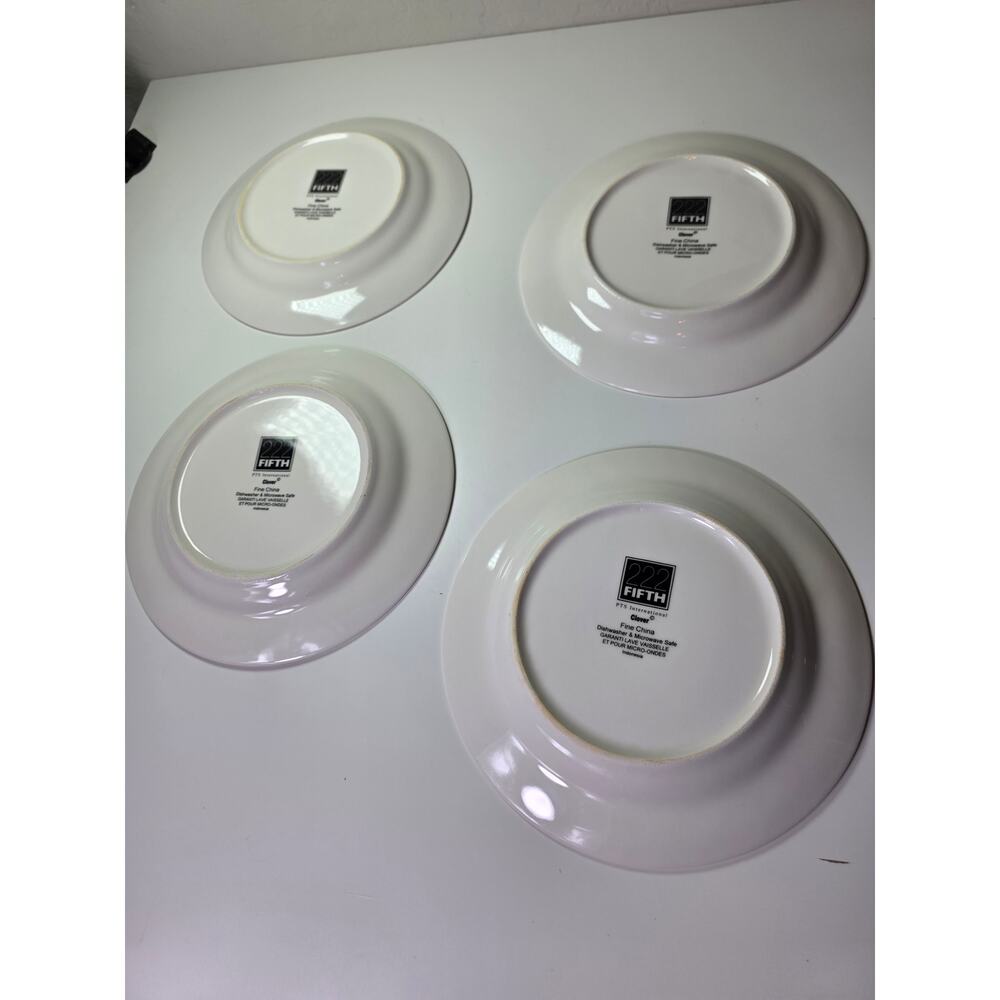 Set of 4 222 FIFTH Blue Rim Wildflower Center Clover Discontinued 8" Salad Plate - Picture 7 of 8